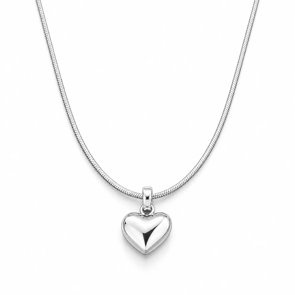 Women's 925 Sterling Silver Minimalistic Heart Pendant Necklace with Snake Chain - Everyday Wear Jewelry Gift for Wife, Wedding Anniversary