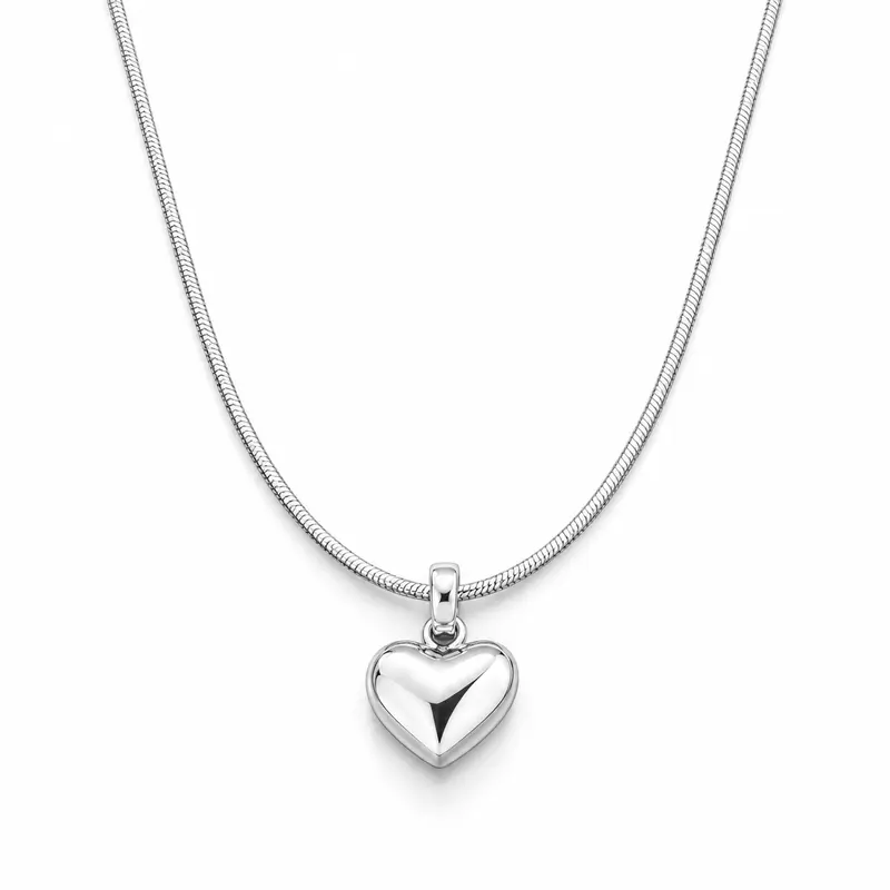 Women's 925 Sterling Silver Minimalistic Heart Pendant Necklace with Snake Chain - Everyday Wear Jewelry Gift for Wife, Wedding Anniversary
