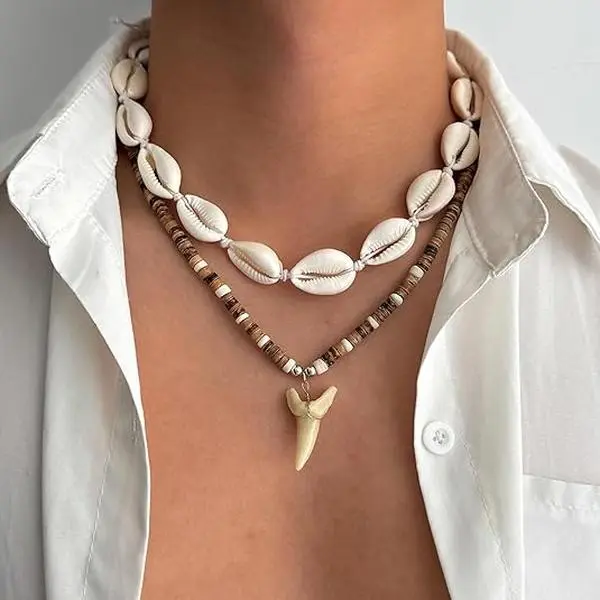 Veliora Gift B Puka Shell Prom Necklace for Men Surfer Seashell Beach Shark Necklaces Summer Beaded Jewelry initial Elegant Rose Bear