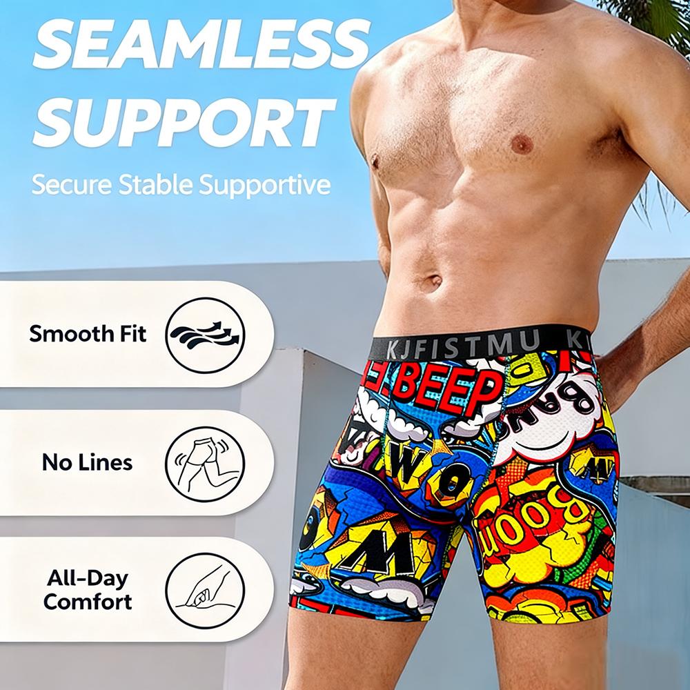 12-pack men's long boxer briefs, unique design, colorful waistband, graffiti fashion print,breathable shorts, long-lasting shape retention, silky wrap, sports lock-in, zero-pressure comfort, moves with you, men's socks - KJFISTMU Fabric Menswear Day Sweat