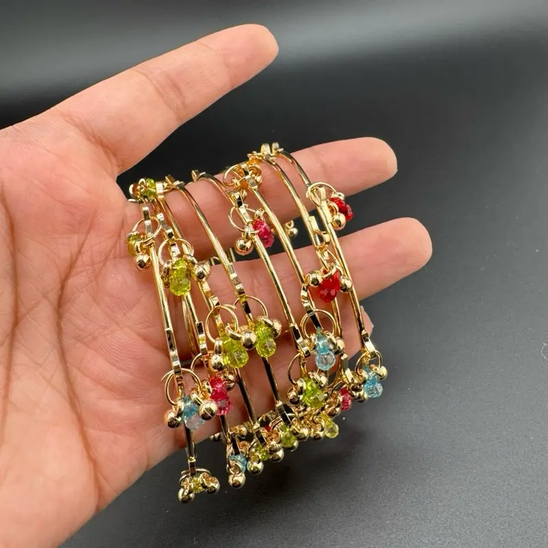 8 Ghunghru Bangles with Multi-Color Crystals, Fashionable Bracelet, Jewelry Accessory, Casual Trendy Jewelry, Cute Couple Gifts