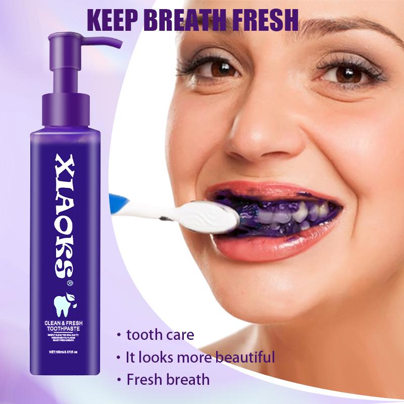 XIAOKS Pump Type Purple Toothpaste Controlled Release No Waste Xanthan Gum Sodium Phytate Formula Cleans Teeth Long Lasting Freshness Creates Shiny Beautiful Teeth Rich Foam Deep Cleaning Keeps Breath Fresh All Day