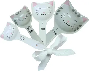 Cute Cat Measuring Spoons Set (5-Piece) – Ceramic Cat Measuring Spoons with Ribbon, Cat Lover Gifts for Women, Cat Themed Kitchen Accessories, Cute Baking Supplies
