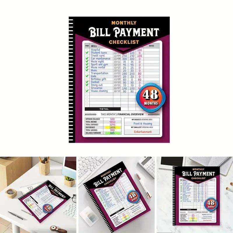 48-Month Budget Tracking Notebook Monthly Financial Organizer English Paper Material for Personal Finance Management Weekly Planner Pink Notepad Bill Payment Checklist Office Stationery Supplies