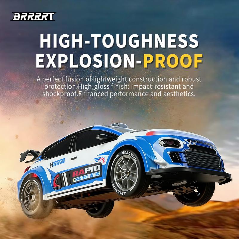 BRRRRT Mini Remote Control Rally Car, Realistic Design with 4WD System, All-Terrain Performance, Shock-Absorbing Structure, Equipped with Sound and Light Effects, Includes Rally and Racing Tires — Perfect RC Toy for Kids and Adults