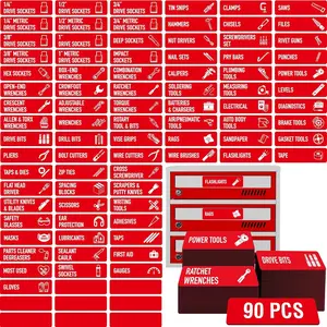 90 PCS Magnetic Toolbox Labels, 82 Pre-Printed & 8 Blanks Large Size Tool Chest Organizer Labels Strong Magnetic & Easy to Read Printing Fits All Brands of Steel Tool Box Drawers (Red, 3.5” x 1”)