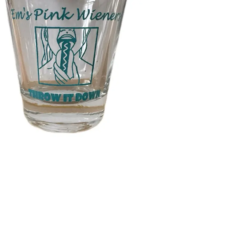 Shot glass funny hotdog Throw it Down Em’s Pink Wieners hot dog cart Shot glass funny hotdog Throw it Down Em’s Pink Wieners hot dog cart