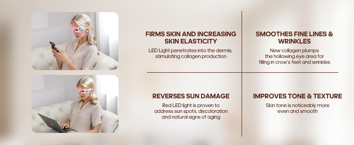 LED Red Light Therapy Eye Device,LED Light Therapy with Soothing Vibration, Adjustable Strap & Rechargeable LED Eye Mask,3 Modes Red Light Eye Mask for Skincare,Under-Eye Treatment & Rejuvenation,for Anti-Aging, Dark Circles and Wrinkles