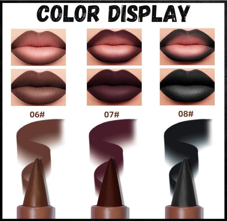 3 Colors 2 in 1 Gothic Lip Liner Set, Matte Dark Brown Red Black Lip Liner Plumping Smooth Creamy Lip Pencil, High Pigmented Long lasting Lip Stain Lipstick Goth Halloween Makeup, 06+07+08