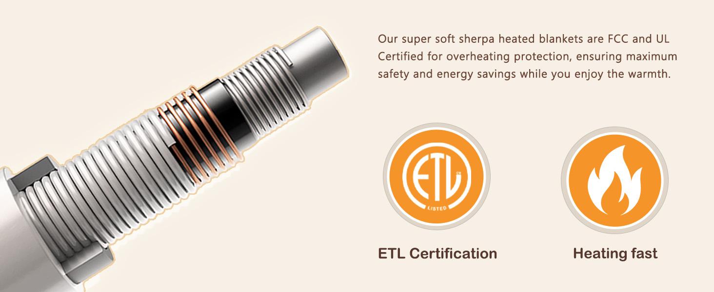 Homemate Heated  Electric Throw 1/2/4/6/8 Hours Auto-Off 10 Heat Levels Flannel Sherpa Over-Heat Protection NTC Technology ETL Certification coziest blanket Durable Household Items