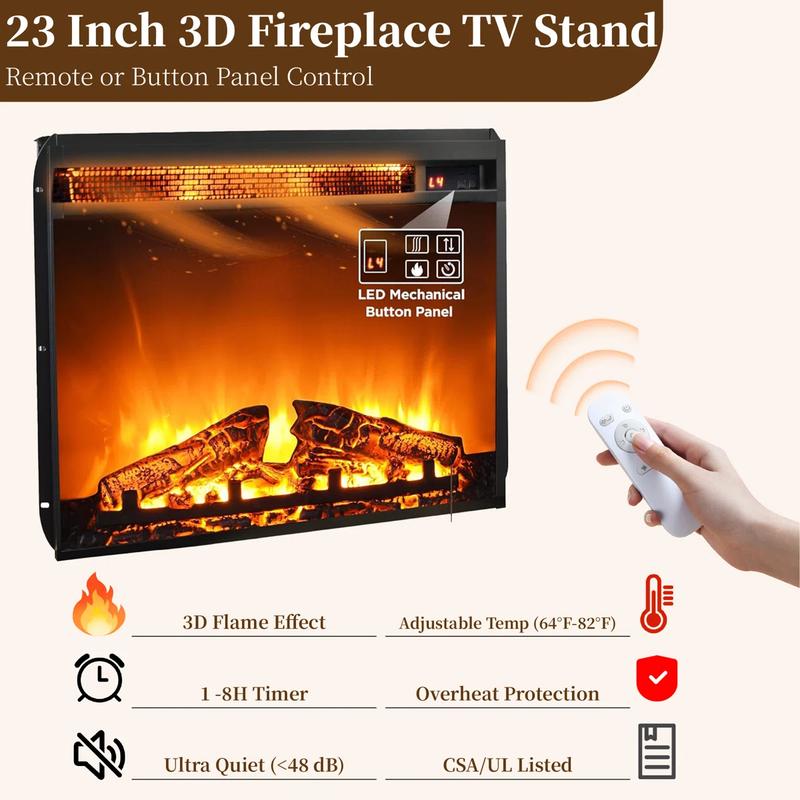 OKD 60" Rustic TV Stand – Electric Fireplace Mantel with 23" Freestanding Heater, Rolling Barn Door, Storage Cabinets, Remote-Controlled 3D Flame Effects