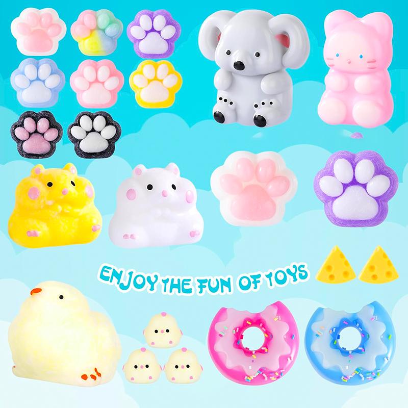 Squishy Toys Stress Relief Soft Squeeze Fidget Toy with Cute Cat Paw Simulated Food Animals Squishies Toy for Party Christmas Halloween Birthdays Ideal Gift