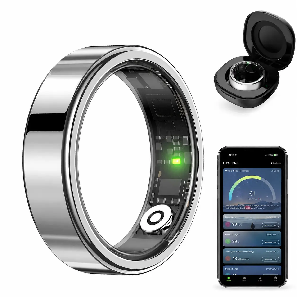 (Must Measure Finger Size Before Order) Unisex Adults Wearable Health Tracker Ring - Digital Fitness Tracker with Temperature Check, Sleep Insights, Cycle Reminder, Auto Activity Detection for Men/Women, Smart Ring