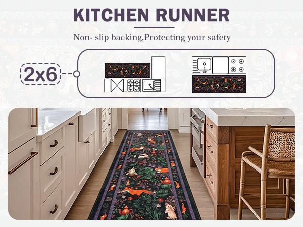[Restock Up Sale]Geanup Fantasy Fox Animal Runner Rugs for Hallway, Non Slip Botanical Kitchen Rug, Soft Thin Jungle Fox Bedside Runners, Cute Mushroom Accent Floor Carpet for Bedroom Hall Bathroom Laundry