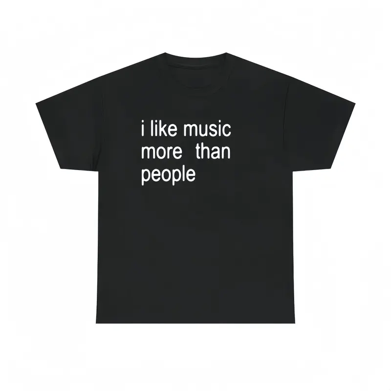 Men's Casual Short-Sleeve Print Tee - Unisex Funny "I Like Music More Than People" Graphic Top, Sarcastic Introvert Gift, Menswear Apparel