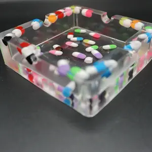 Square Resin Ashtray with Colorful Design for Unique Decor and Storage