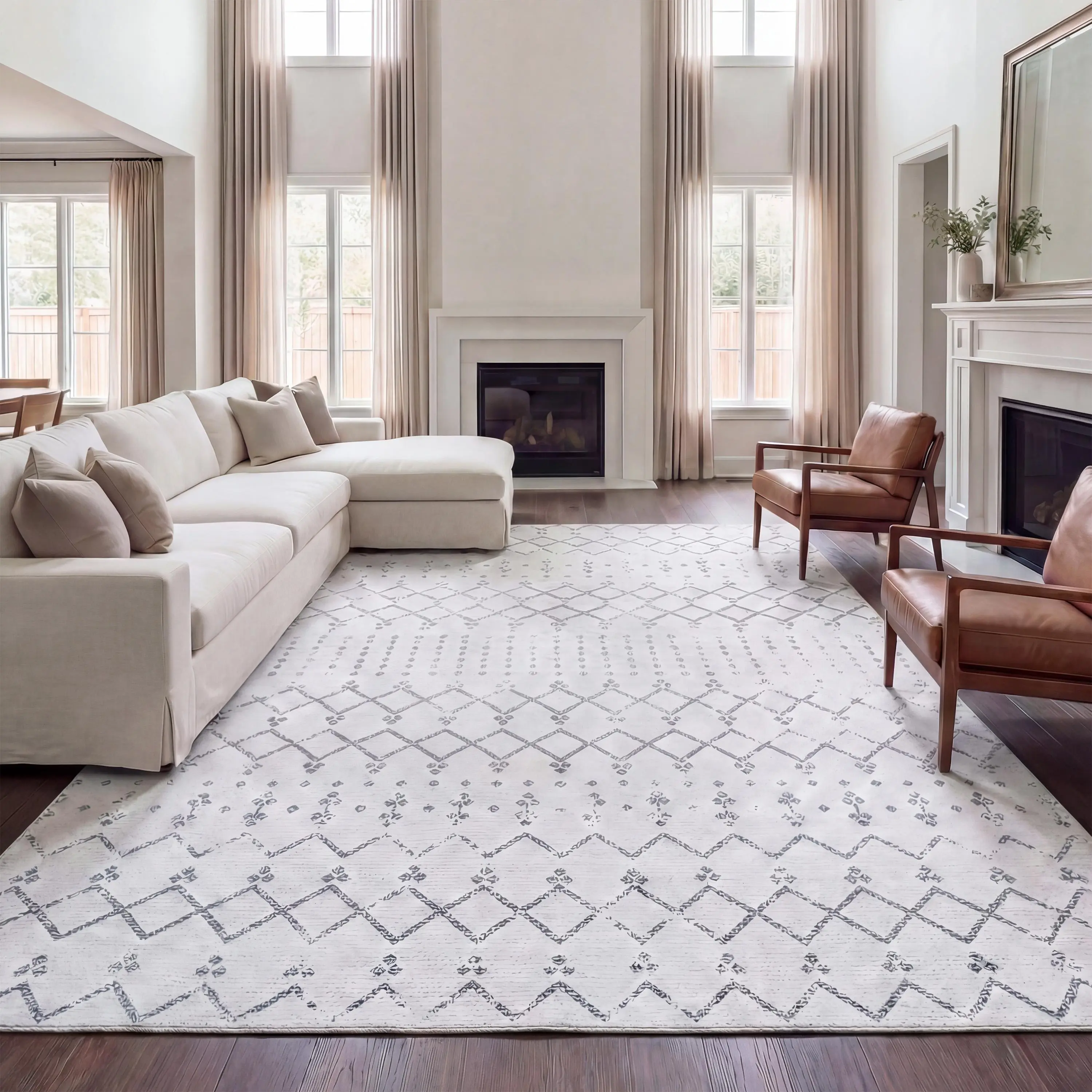 Leila Moroccan Diamond Trellis, Ultra-Soft Machine-Washable Rug with Non-Skid Backing, Non-Shedding, Velvet Luxury Feel for Living Room, Dining Room, Bedroom