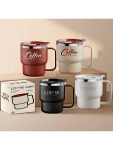 1pc 400ML 304 Stainless Steel Coffee Mug With Handle & Lid, Double Layer Thermal Insulated Coffee Cup, Anti-Scalding Milk Tea Water Cup, Leak-Proof Drinking Cup For Hot & Cold Water, Suitable For Adults & Students Use In Home, School, Dorm, Office, Party
