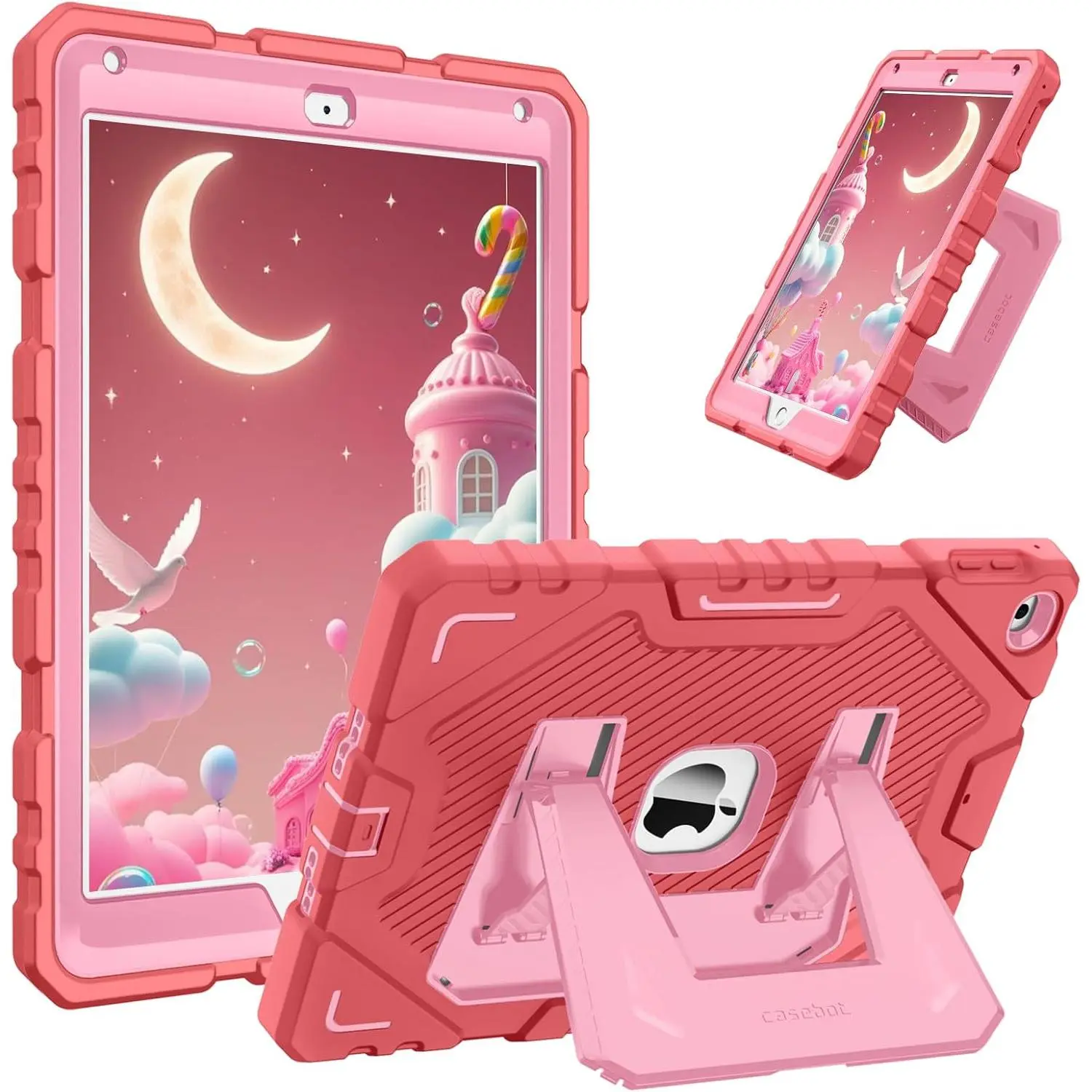 Rugged Heavy-Duty Shockproof Tablet Cover with Built-in Kickstand - Full Body Protection Accessory for iPad 6th/5th Gen (2018/2017, 9.7in), iPad Air 2 (9.7in) - Pink for Kids