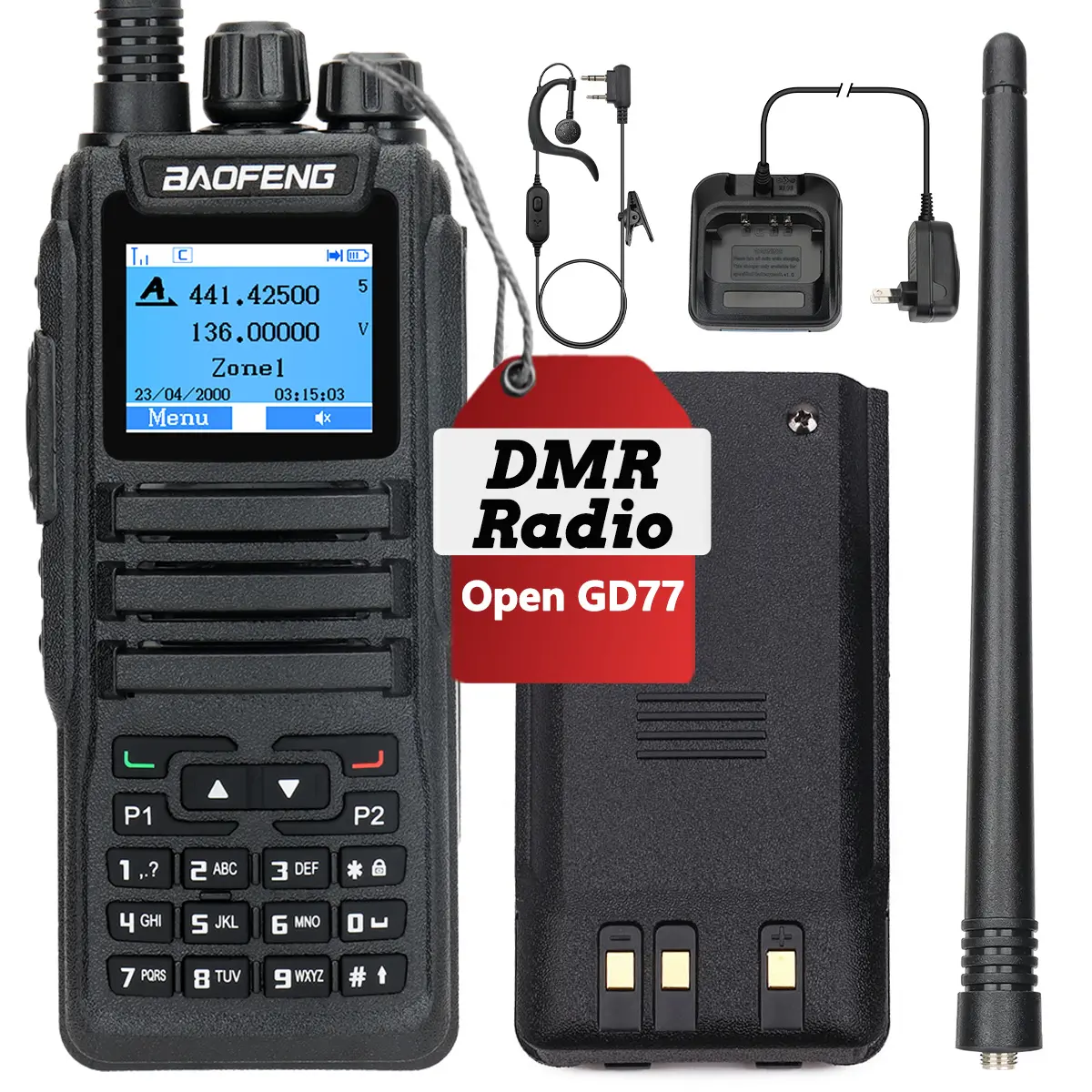 Baofeng DM-1701 DMR 2-Way Radio - Open GD77 Analog Digital Dual Mode, Dual Time Slot Tier 1+2, VHF/UHF Bands, Portable Walkie Talkie with CPS & Cells for Camping