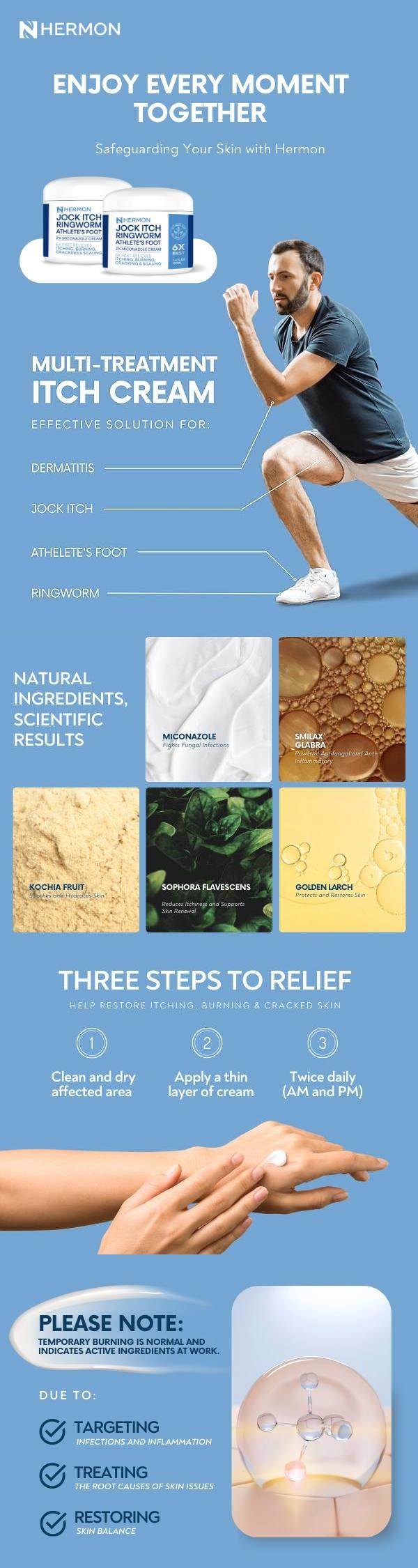 Hermon Antifungal Cream - Jock Itch, Psoriasis, Ringworm Treatment for Skin & Scalp, Soothing Relief Foot & Body Balm, 100g