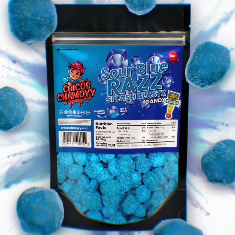 Sour Blue Razz Viral Gushers Splash Blastz 6Oz's Of Candy (No Chamoy Included) - Chicos Chamoyy - Fruity Snack Sweet