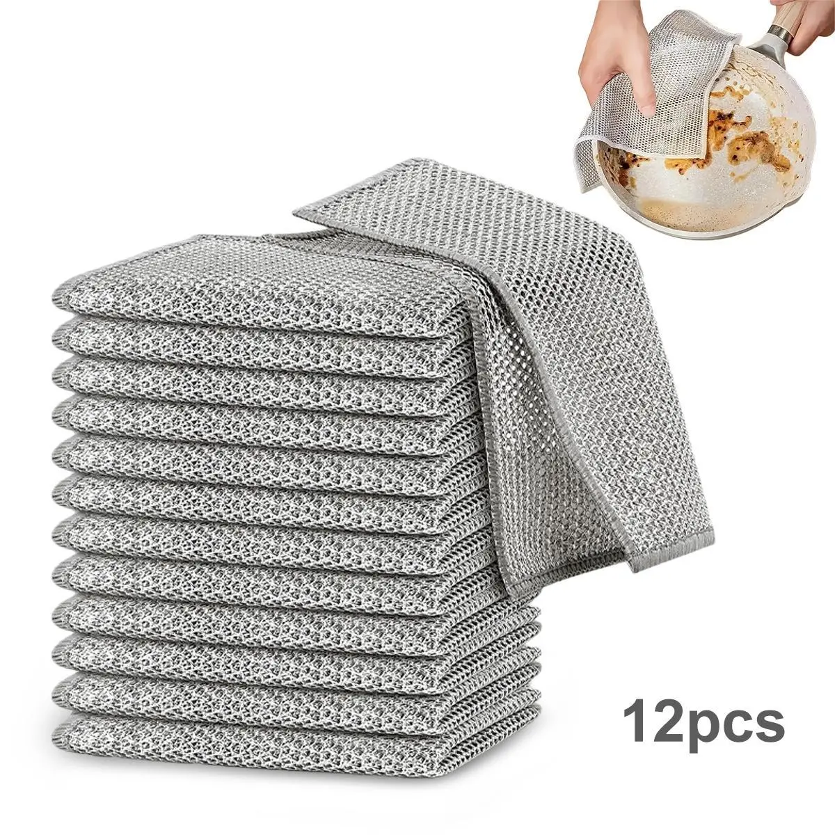 12-Pack Non-Scratch Mesh Multipurpose Scrubber Cloths - Scratch Free, Reusable, Deep Cleaning House Supplies with Precision Stitching, Washable, No Odor, Wet & Dry Use for Cookware, Sinks