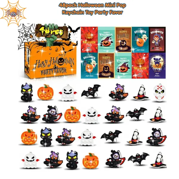 48PCS Halloween Pop Keychain Fidget Toys for Kids – Mini Pop It Party Favors, Halloween Goodie Bag Stuffers, Trick or Treat Toys, Classroom Rewards, Sensory Fidget Toys, Pinata Fillers, Stress Relief Gifts