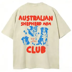 Australian Shepherd Mom Club T-shirt, Unisex Casual Cotton Comfort Shirt, Vintage CrewNeck Acid Washed Oversized Drop Shoulder Heavyweight T-shirt, Baggy Workout Tops Short Sleeve Shirt