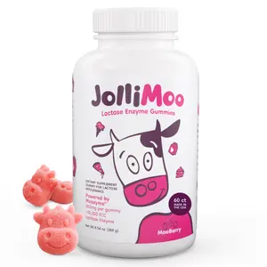 JolliMoo Lactase Enzyme Gummies for Lactose Intolerance – 60 Count Single-Dose Chewables, 200mg Moozyme per Gummy, Fast-Acting Digestive Support for Dairy, Mooberry Flavor Healthcare Fitness
