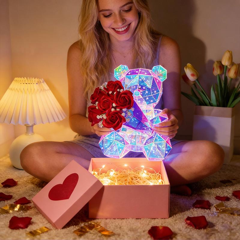 Valentine's Day Decor: Glowing LED Rose Hugging Bear (Includes Gift Box) Battery and USB Powered Perfect for Valentine's Day Gifts, Wife Gifts, Daughter Birthday Gifts, Couple Gifts Valentine's Day Decor: Glowing LED Rose Hugging Bear (Includes Gift Box) Battery and USB Powered Perfect for Valentine's Day Gifts, Wife Gifts, Daughter Birthday Gifts, Couple Gifts