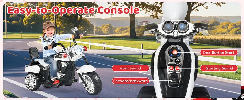 Costway Kids Motorcycle, 6V Battery Powered Ride on Chopper Motorcycle w/Horn, Headlight, 3-Wheel Stable Ride on Toys, Electric Toddler Motorcycle for Kids, Gift for Boys Girls,Christmas Festival Gift Black Friday Cyber Monday