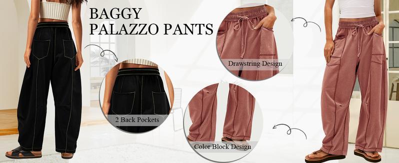 Ommig Women's Winter Wide Leg Barrel Sweatpants Baggy Lounge Pants with Drawstring and Pockets in Multiple Colors