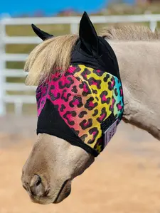Miniature Horse-Pony Rainbow Cheetah Ear Cover UV Fly Mask
