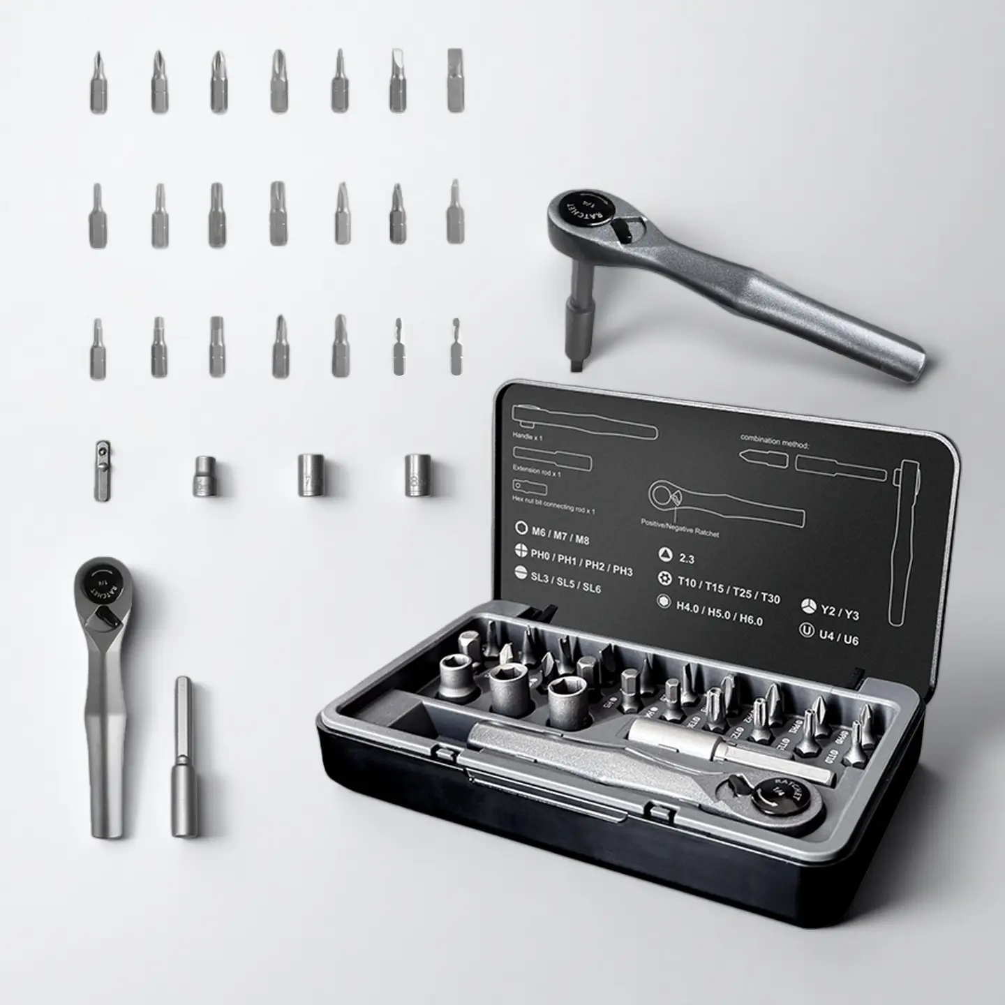 1/2 Pcs 25-in-1 Multi-Function Magnetic Ratchet Screwdriver Tool Kit with Storage Case, Bits & Extension, Manual Precision Mini Set for Home Repair DIY