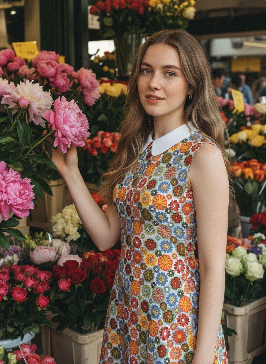 ORANGE 1960S DAISY PETER PAN COLLAR DRESS Summer Casual Wear Women Womenswear Sleeveless