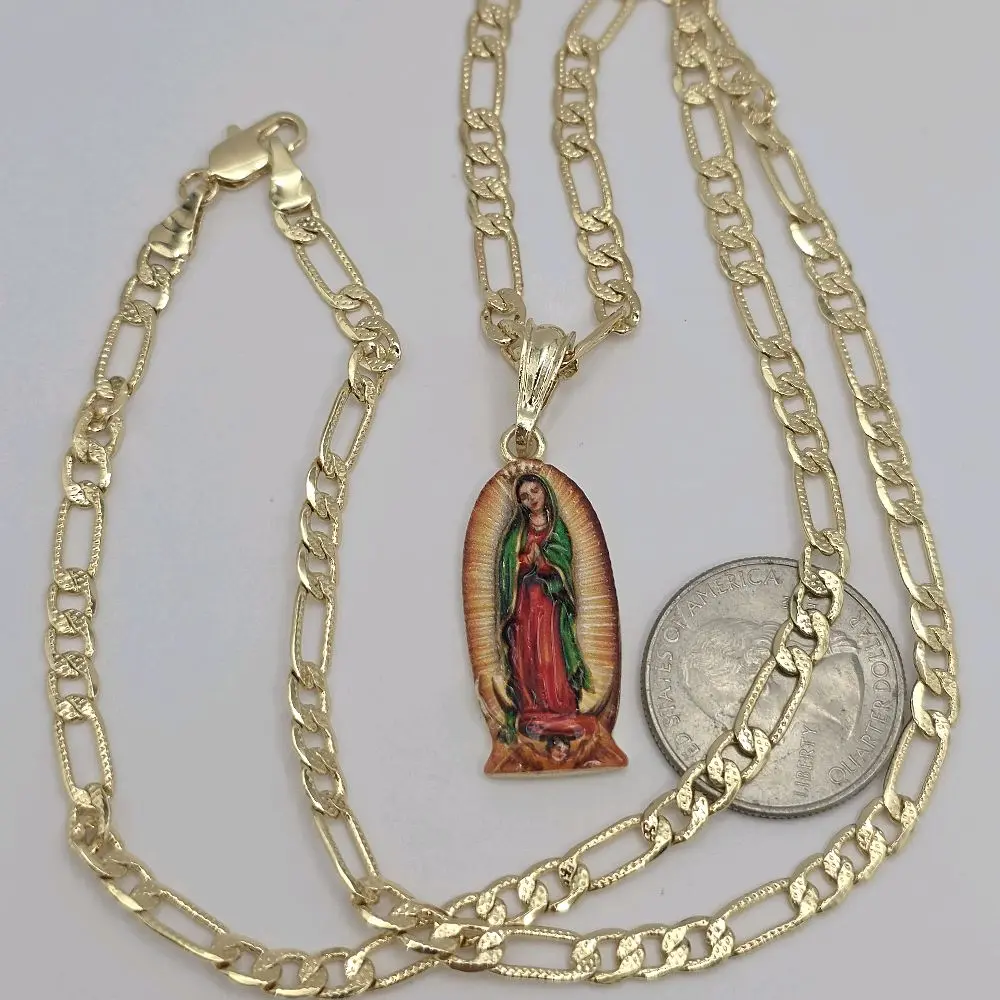 VIRGIN MARY Gold-plated necklace FIGARO STYLE  chain size 24"inches religious design