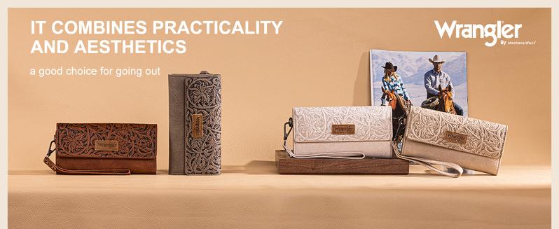 Wrangler Western RFID Wallets for Women Trifold  Anti-Theft Wristlet Wallets Women Clutch Wallet with Coin Purse everyday purse