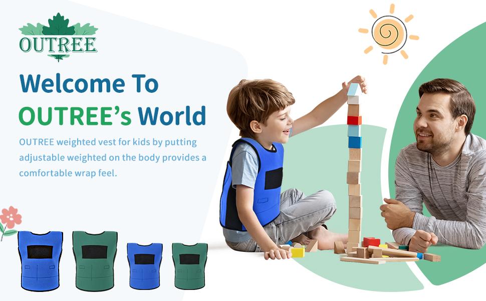 OUTREE Adjustable Weighted Vest for 3+ Years Old Kids with Sensory Needs, Compression Vest for Kids with ADHD and Autism