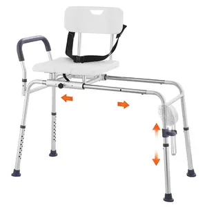 VEVOR Sliding Tub Transfer Bench,  , Height Adjustable Bathtub Transfer Bench with Cut-Out Seat, Reversible Backrest & Safety Belt, Non-Slip Shower Chair for Elderly Disabled Handicap, 400LBS Capacity