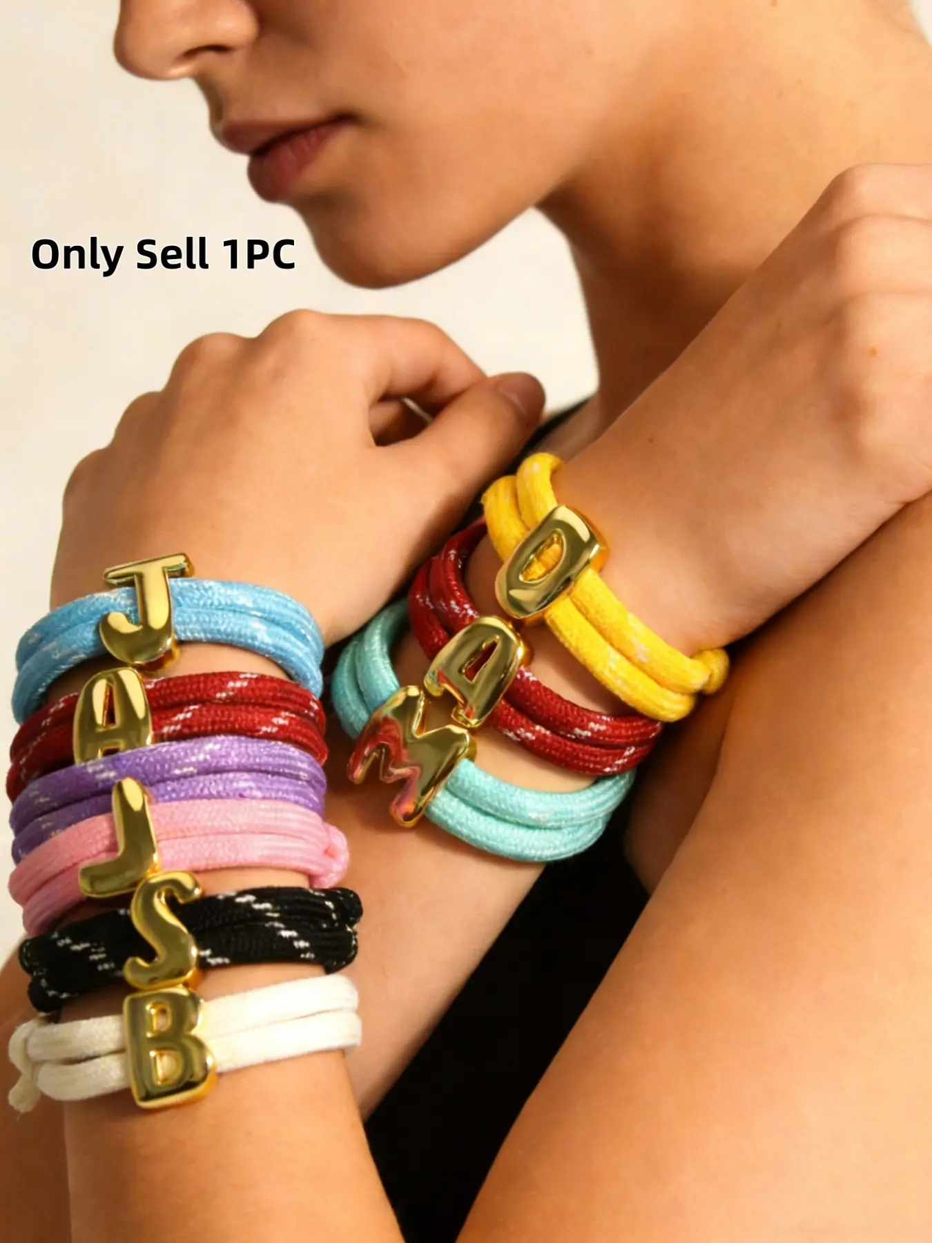 Adjustable Handmade Colorful Ropes Gold Initial Letter Bracelet, Unisex Dopaamine Jewelry, Men Jewelry, Casual Style, All Seasons, Perfect Gift, Adjustable Bracelets, Letter Link Bracelet