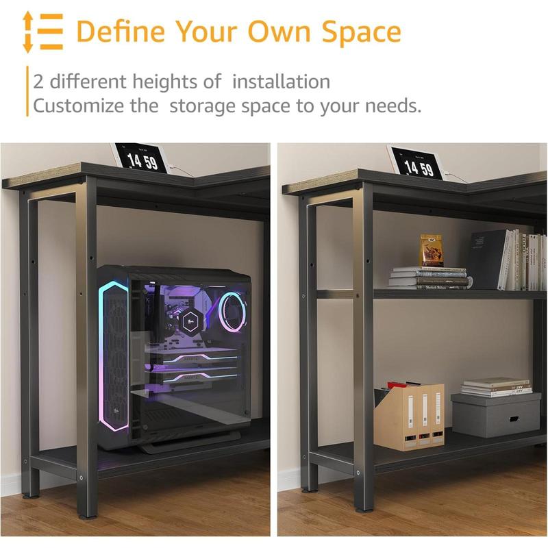 Black L Shaped Desk with Shelves Power Outlet, 40 Inch Small Corner Computer Gaming Desk for Small Space Home Office, Study Work PC Desks for Bedroom, Black, Get Free Gift