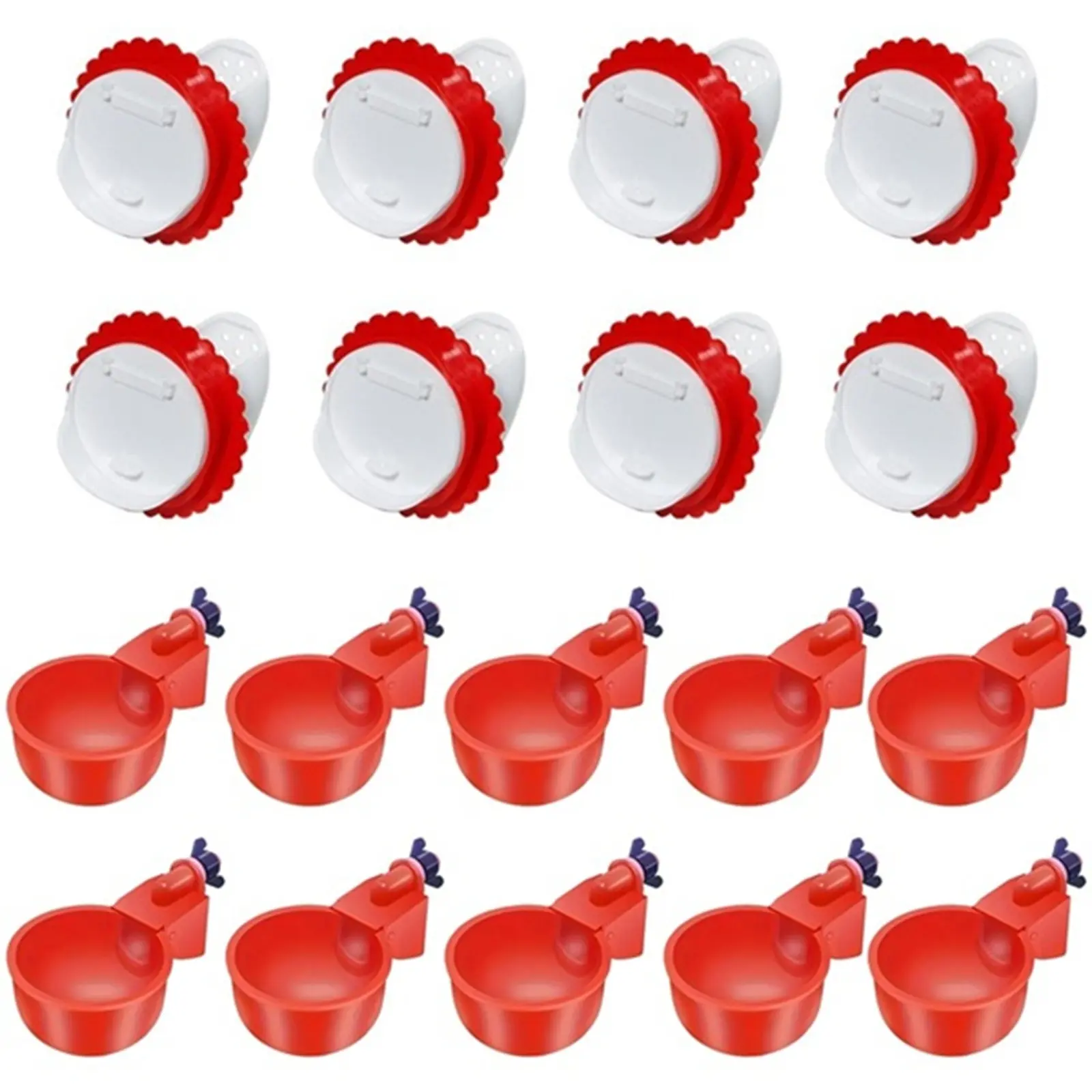Hinest Professional Large Leak-Proof Chicken Waterer Cups, 10-Pack Poultry Feeding Tools with Tee Fittings & Mounting Hole Opener, Multiple Sets Available for Chickens Ducks