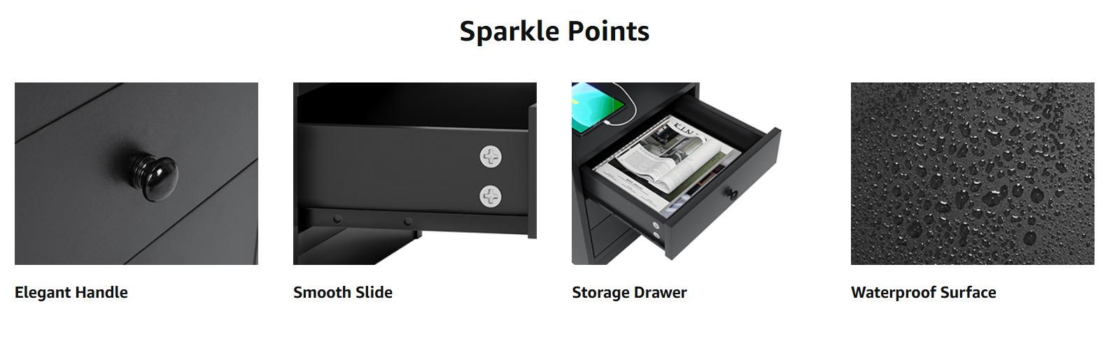 Sikaic Nightstand With Charging Station Hutch & Storage Drawers Bedside Table Cabinet Modern Bedside Table