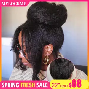 360 Full Lace Kinky Straight Lace Front Wigs 360 Lace Frontal Wig Real Human Hair Pre Plucked With Baby Hair 180% Density Yaki Straight Transparent HD Glueless Lace Wig Human Hair Wigs For Women