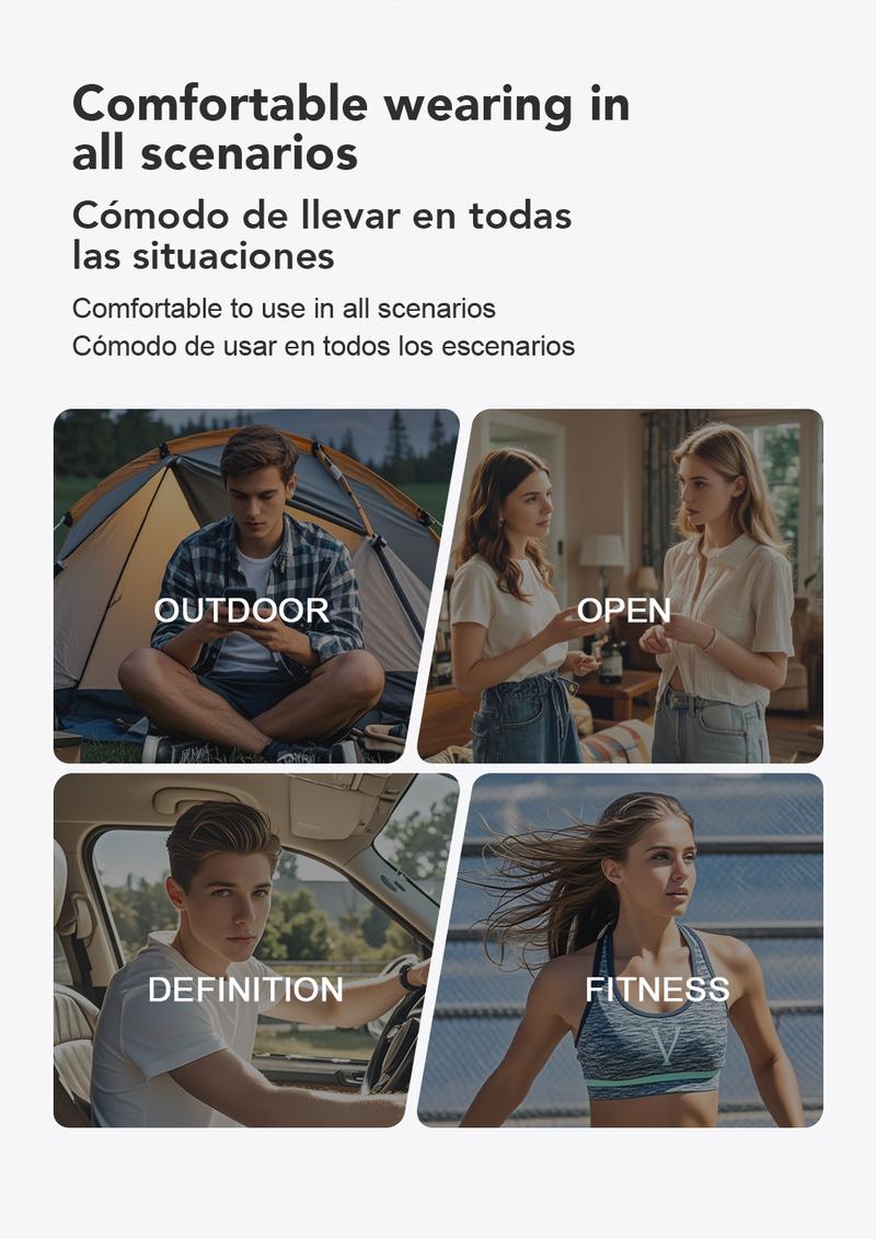 The Erazer XT66Pro OWS wireless Bluetooth earbuds support 135 languages, offer Hi-Fi sound quality, feature a lightweight design, and have a built-in microphone for calls, music playback, and AI chat.