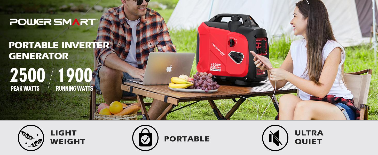 Powersmart 2500W Inverter Gas Generator ,39-Pound RV Ready Outdoor Generator, Parallel Capability, Quiet Generator for Home Use,Camping,Low Fuel Consumption,Portable,Quiet Operation,Outdoor Use, Hurricane,Emergency(HB5020 HB5020C)