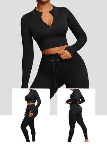 FeelinGirl Seamless Long Sleeve Sportswear Set gym outfit activewear Basic