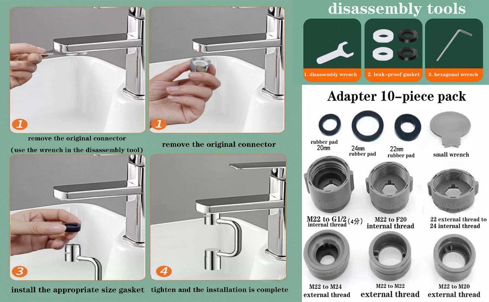 Universal Sink Faucet 1440° Rotatable Aerator Extension U Shaped Extender for Toddlers 2 Modes Adjustable Flexiflow 1080° Rotating for Bathroom Kitchen Silver