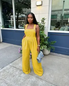 USBOUTIQUECHIC Women's High Waist Wide Leg Cami Jumpsuit with Pocket, Casual Comfortable Summer Outfits, Basic Black - Women's Fitted Jumpsuit